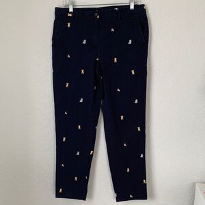 Talbots Women’s Relaxed Chino Navy Embroidered Dog Puppy Pants Size 8